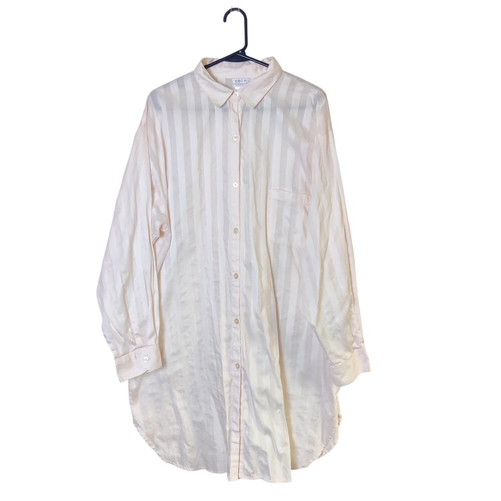Cotn Pima Cotton Blush Pink Semi Sheer Striped Nightgown Sleep Shirt Dress Large